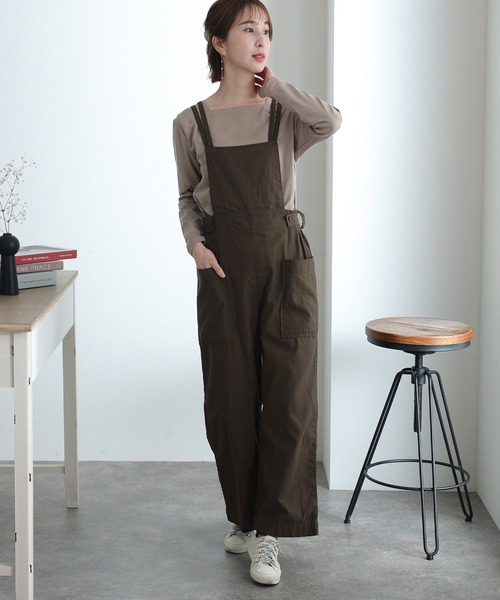 PourVous(プールヴー)の「サイドビックポケットサロペパンツ(サロペット/オーバーオール・レディース・ベージュ/カーキ/ブラック・M/L/XL/3L/4L)」の7枚目の写真
