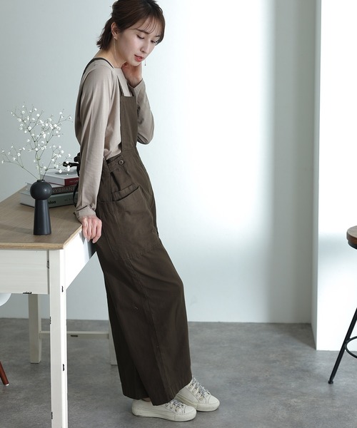PourVous(プールヴー)の「サイドビックポケットサロペパンツ(サロペット/オーバーオール・レディース・ベージュ/カーキ/ブラック・M/L/XL/3L/4L)」の18枚目の写真