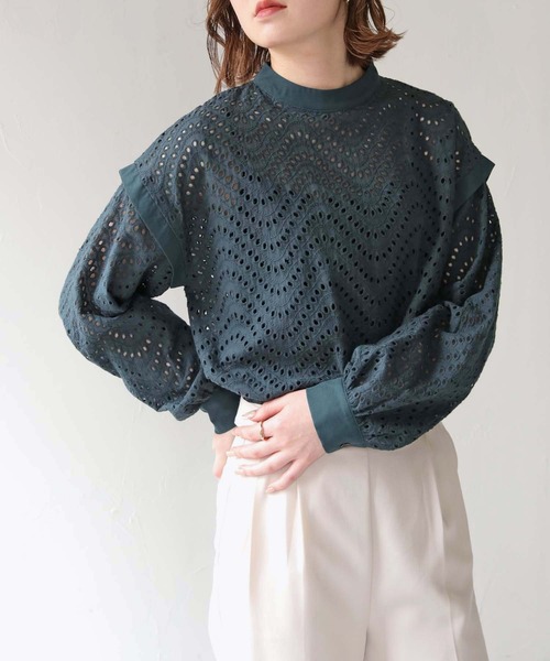 HER CLOSET(ハークローゼット)の「【shemoshelly】コットンレース長袖ブラウス(シャツ/ブラウス・レディース・ホワイト/ダークグリーン/ブラック・M)」の8枚目の写真