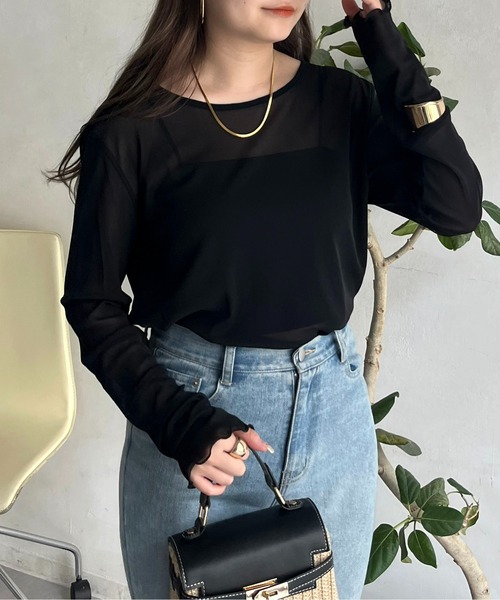 prose verse（プロズヴェール）の「シアーロンT（Tシャツ/カットソー・レディース・オフホワイト/ブラック/ピンク/グリーン/ホワイト/ベビーピンク/ブラック系その他/ネイビー・ﾌﾘ-）」の5枚目の写真