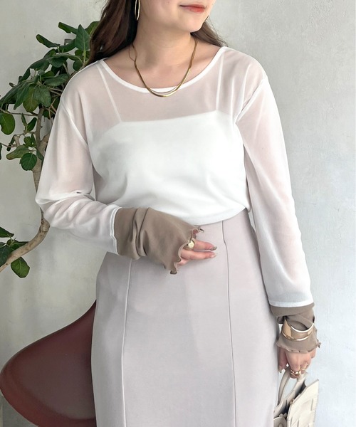 prose verse（プロズヴェール）の「シアーロンT（Tシャツ/カットソー・レディース・オフホワイト/ブラック/ピンク/グリーン/ホワイト/ベビーピンク/ブラック系その他/ネイビー・ﾌﾘ-）」の3枚目の写真