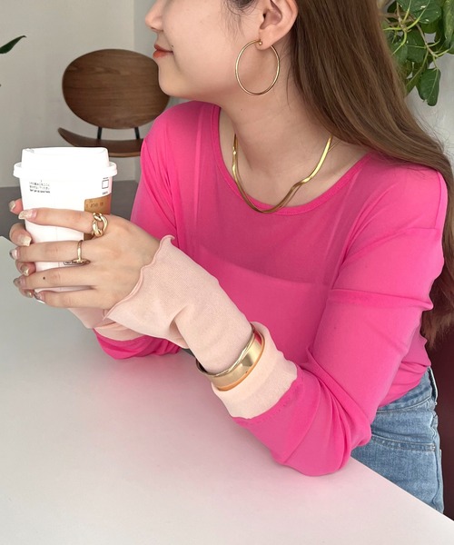 prose verse（プロズヴェール）の「シアーロンT（Tシャツ/カットソー・レディース・オフホワイト/ブラック/ピンク/グリーン/ホワイト/ベビーピンク/ブラック系その他/ネイビー・ﾌﾘ-）」の8枚目の写真