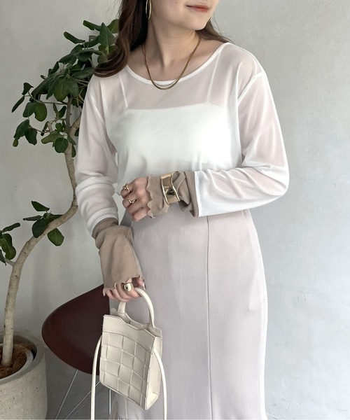 prose verse（プロズヴェール）の「シアーロンT（Tシャツ/カットソー・レディース・オフホワイト/ブラック/ピンク/グリーン/ホワイト/ベビーピンク/ブラック系その他/ネイビー・ﾌﾘ-）」の14枚目の写真