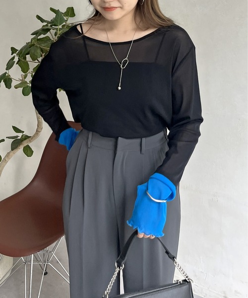 prose verse（プロズヴェール）の「シアーロンT（Tシャツ/カットソー・レディース・オフホワイト/ブラック/ピンク/グリーン/ホワイト/ベビーピンク/ブラック系その他/ネイビー・ﾌﾘ-）」の10枚目の写真