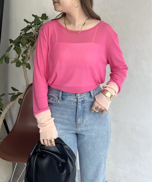 prose verse（プロズヴェール）の「シアーロンT（Tシャツ/カットソー・レディース・オフホワイト/ブラック/ピンク/グリーン/ホワイト/ベビーピンク/ブラック系その他/ネイビー・ﾌﾘ-）」の12枚目の写真