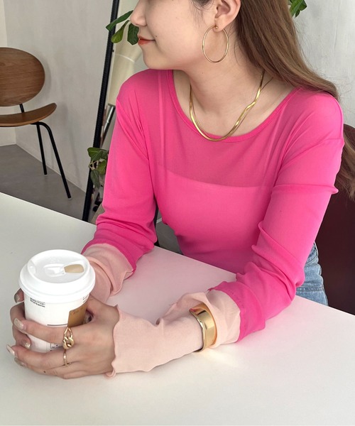 prose verse（プロズヴェール）の「シアーロンT（Tシャツ/カットソー・レディース・オフホワイト/ブラック/ピンク/グリーン/ホワイト/ベビーピンク/ブラック系その他/ネイビー・ﾌﾘ-）」の17枚目の写真