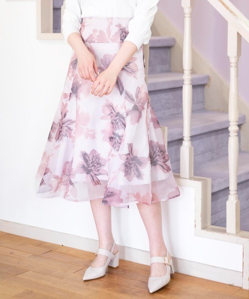 MISCH MASCH(ミッシュマッシュ)の「シアーフロッキープリントスカート(スカート・レディース・ブルー/ピンク・SMALL/MEDIUM)」の6枚目の写真