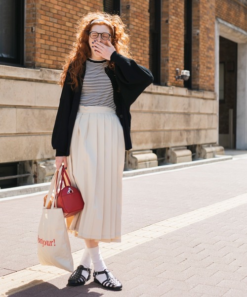 BONLECILL（ボンルシール）の「チノプリーツラップスカート（スカート・レディース・アイボリー/ブラック/ベージュ/ネイビー・FREE）」の17枚目の写真