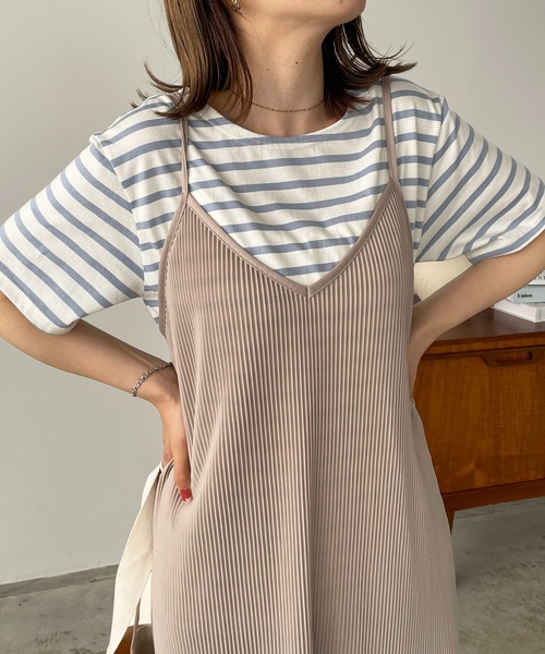 210nouve（トゥージュヌーブ）の「カラーボーダーハーフスリーブTシャツ（Tシャツ/カットソー・レディース・ブラック/サックスブルー/ピンク/ベージュ/ミント・FREE）」の4枚目の写真