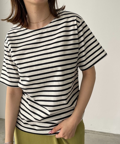 210nouve（トゥージュヌーブ）の「カラーボーダーハーフスリーブTシャツ（Tシャツ/カットソー・レディース・ブラック/サックスブルー/ピンク/ベージュ/ミント・FREE）」の14枚目の写真