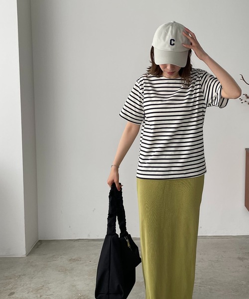 210nouve（トゥージュヌーブ）の「カラーボーダーハーフスリーブTシャツ（Tシャツ/カットソー・レディース・ブラック/サックスブルー/ピンク/ベージュ/ミント・FREE）」の16枚目の写真