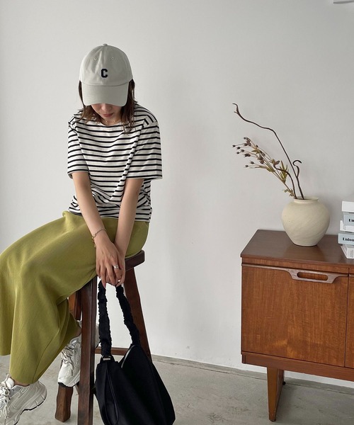 210nouve（トゥージュヌーブ）の「カラーボーダーハーフスリーブTシャツ（Tシャツ/カットソー・レディース・ブラック/サックスブルー/ピンク/ベージュ/ミント・FREE）」の21枚目の写真