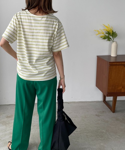 210nouve（トゥージュヌーブ）の「カラーボーダーハーフスリーブTシャツ（Tシャツ/カットソー・レディース・ブラック/サックスブルー/ピンク/ベージュ/ミント・FREE）」の22枚目の写真