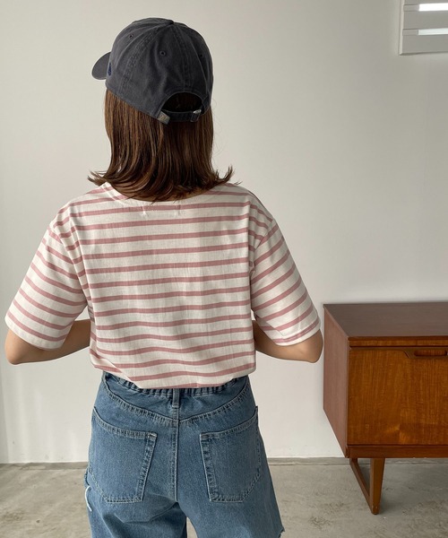210nouve（トゥージュヌーブ）の「カラーボーダーハーフスリーブTシャツ（Tシャツ/カットソー・レディース・ブラック/サックスブルー/ピンク/ベージュ/ミント・FREE）」の10枚目の写真
