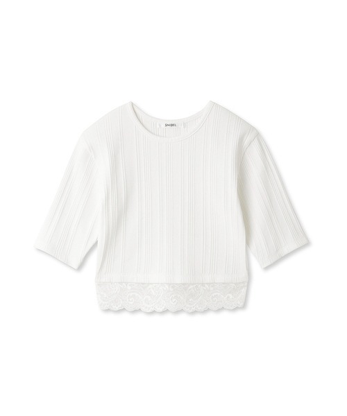 SNIDEL ホワイト クロップドトップス SNIDEL（スナイデル）の「ヘムレースクロップドTシャツ（Tシャツ