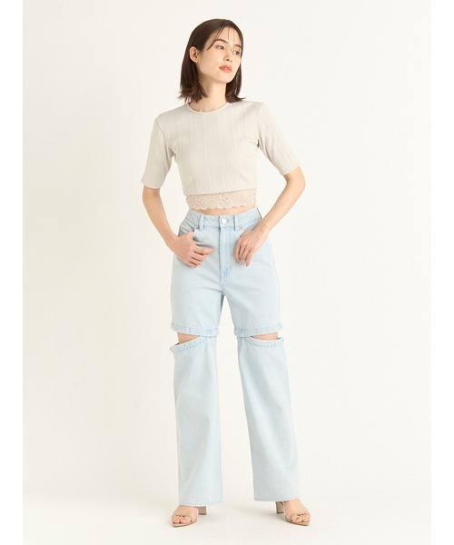 SNIDEL（スナイデル）の「ヘムレースクロップドTシャツ（Tシャツ