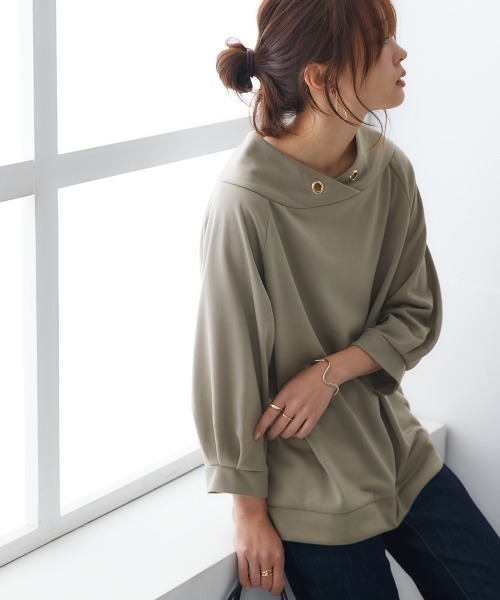 nissen(ニッセン)の「裏毛7分袖立ち衿プルオーバー(Tシャツ/カットソー・レディース・ブラック/ライトベージュ/ブルーグレー/チャコールグレー/ライトカーキ/ネイビー/サンドベージュ・S/M/L/LL)」の6枚目の写真