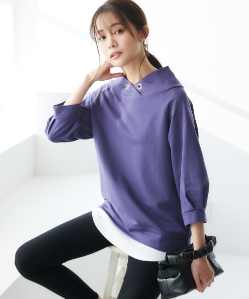 nissen(ニッセン)の「裏毛7分袖立ち衿プルオーバー(Tシャツ/カットソー・レディース・ブラック/ライトベージュ/ブルーグレー/チャコールグレー/ライトカーキ/ネイビー/サンドベージュ・S/M/L/LL)」の7枚目の写真