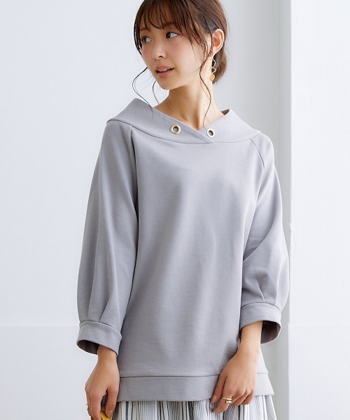 nissen(ニッセン)の「裏毛7分袖立ち衿プルオーバー(Tシャツ/カットソー・レディース・ブラック/ライトベージュ/ブルーグレー/チャコールグレー/ライトカーキ/ネイビー/サンドベージュ・S/M/L/LL)」の3枚目の写真