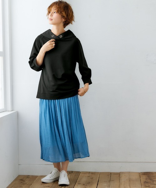 nissen(ニッセン)の「裏毛7分袖立ち衿プルオーバー(Tシャツ/カットソー・レディース・ブラック/ライトベージュ/ブルーグレー/チャコールグレー/ライトカーキ/ネイビー/サンドベージュ・S/M/L/LL)」の10枚目の写真