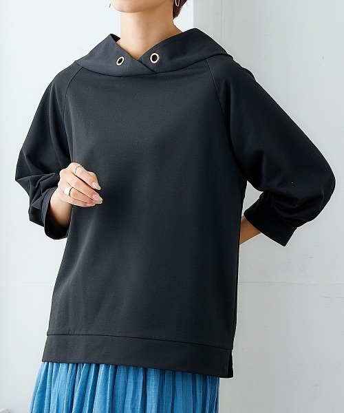 nissen(ニッセン)の「裏毛7分袖立ち衿プルオーバー(Tシャツ/カットソー・レディース・ブラック/ライトベージュ/ブルーグレー/チャコールグレー/ライトカーキ/ネイビー/サンドベージュ・S/M/L/LL)」の11枚目の写真