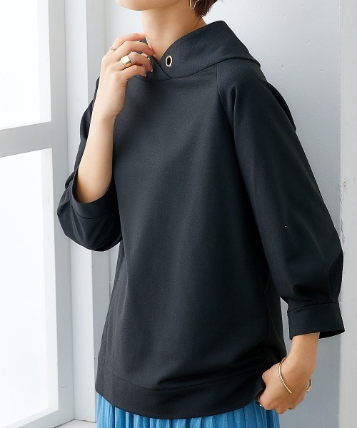 nissen(ニッセン)の「裏毛7分袖立ち衿プルオーバー(Tシャツ/カットソー・レディース・ブラック/ライトベージュ/ブルーグレー/チャコールグレー/ライトカーキ/ネイビー/サンドベージュ・S/M/L/LL)」の12枚目の写真