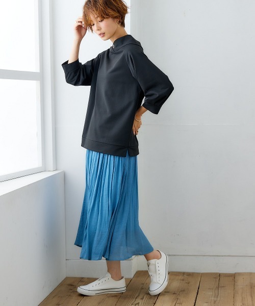 nissen(ニッセン)の「裏毛7分袖立ち衿プルオーバー(Tシャツ/カットソー・レディース・ブラック/ライトベージュ/ブルーグレー/チャコールグレー/ライトカーキ/ネイビー/サンドベージュ・S/M/L/LL)」の13枚目の写真