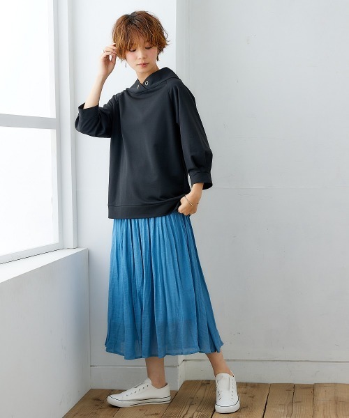nissen(ニッセン)の「裏毛7分袖立ち衿プルオーバー(Tシャツ/カットソー・レディース・ブラック/ライトベージュ/ブルーグレー/チャコールグレー/ライトカーキ/ネイビー/サンドベージュ・S/M/L/LL)」の14枚目の写真