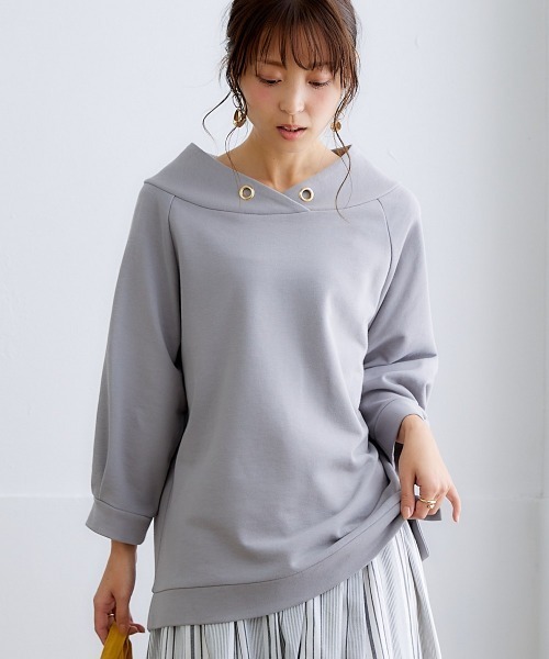 nissen(ニッセン)の「裏毛7分袖立ち衿プルオーバー(Tシャツ/カットソー・レディース・ブラック/ライトベージュ/ブルーグレー/チャコールグレー/ライトカーキ/ネイビー/サンドベージュ・S/M/L/LL)」の17枚目の写真