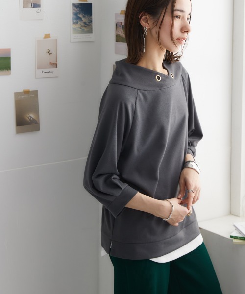 nissen(ニッセン)の「裏毛7分袖立ち衿プルオーバー(Tシャツ/カットソー・レディース・ブラック/ライトベージュ/ブルーグレー/チャコールグレー/ライトカーキ/ネイビー/サンドベージュ・S/M/L/LL)」の15枚目の写真