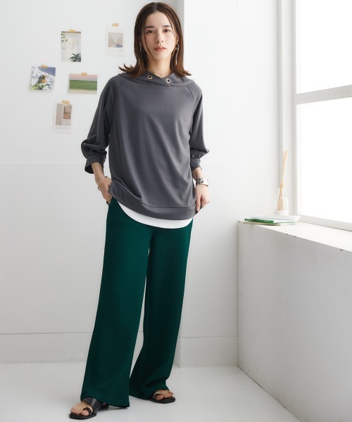 nissen(ニッセン)の「裏毛7分袖立ち衿プルオーバー(Tシャツ/カットソー・レディース・ブラック/ライトベージュ/ブルーグレー/チャコールグレー/ライトカーキ/ネイビー/サンドベージュ・S/M/L/LL)」の16枚目の写真