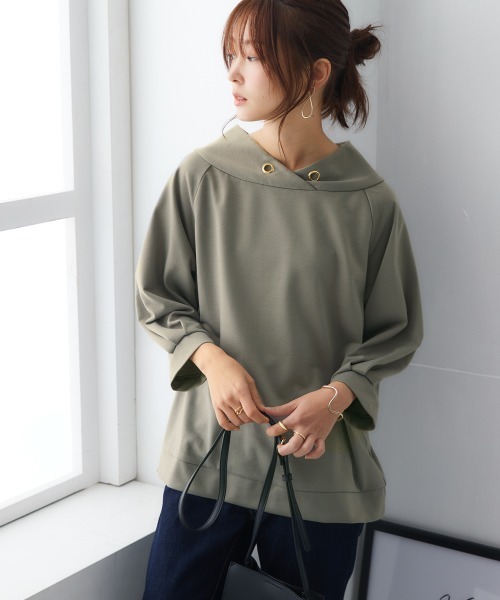 nissen(ニッセン)の「裏毛7分袖立ち衿プルオーバー(Tシャツ/カットソー・レディース・ブラック/ライトベージュ/ブルーグレー/チャコールグレー/ライトカーキ/ネイビー/サンドベージュ・S/M/L/LL)」の21枚目の写真