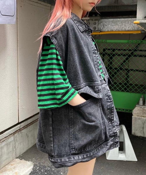Figments（フィグメンツ）の「オーバーデニムベスト（ベスト・レディース・ライトブルー/ブラック・FREE）」の10枚目の写真