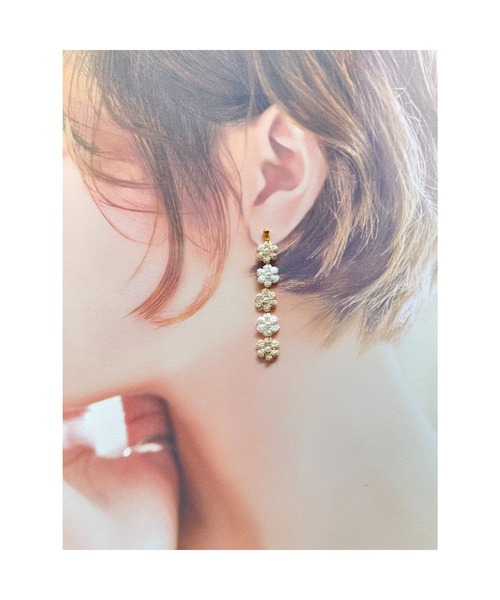 38ribbon】小花のレース編みロングピアス(MA)（ピアス（両耳用