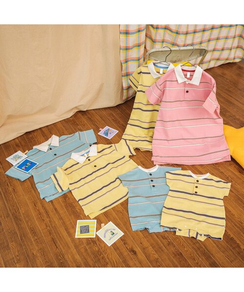 BREEZE（ブリーズ）の「マルチボーダーポロシャツワンピ（ワンピース・キッズ・サーモンピンク/ライトイエロー・80/90/100/110/120/130/140）」の11枚目の写真