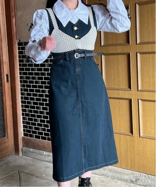 ROOPTOKYO（ループトウキョウ）の「Vネックデニムジャンパースカート（ワンピース・レディース・ブルー・S/M/L/XL）」の11枚目の写真