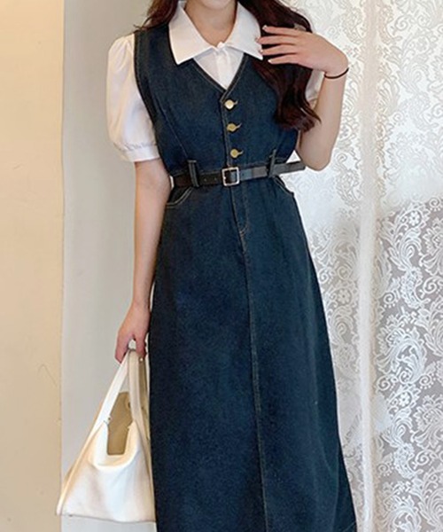 ROOPTOKYO（ループトウキョウ）の「Vネックデニムジャンパースカート（ワンピース・レディース・ブルー・S/M/L/XL）」の15枚目の写真