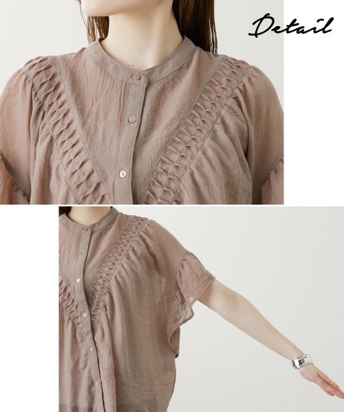 nissen(ニッセン)の「バンドカラー フリル袖V字切替ブラウス(シャツ/ブラウス・レディース・ブラック/オフホワイト・M/L)」の13枚目の写真