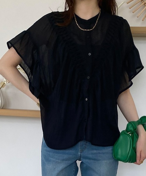 nissen(ニッセン)の「バンドカラー フリル袖V字切替ブラウス(シャツ/ブラウス・レディース・ブラック/オフホワイト・M/L)」の20枚目の写真