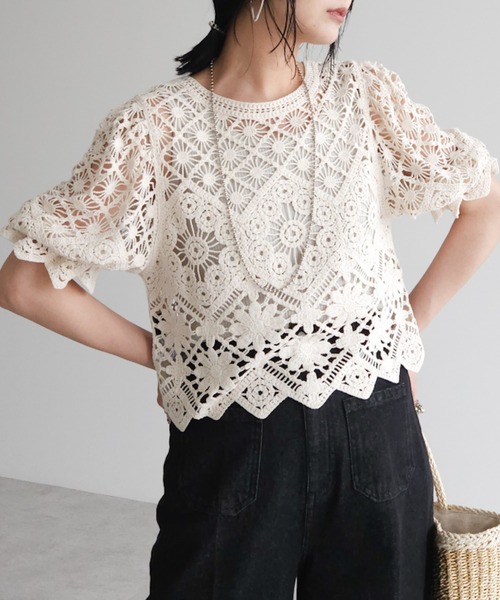 Sugar spoon(シュガースプーン)の「・SUGAR SPOON 2wayクロシェカーディガン(カーディガン/ボレロ・レディース・ブラック/アイボリー/ピンク・FREE)」の2枚目の写真