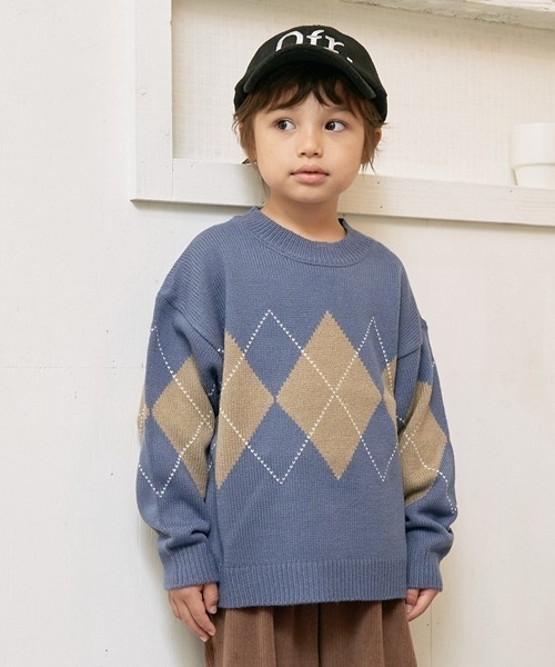 b・ROOM(ビールーム)の「【マシーンウォッシャブル対応】アーガイルセーター(ニット/セーター・キッズ・グレイッシュブルー/パープル/ベージュ・MEDIUM/LARGE)」の3枚目の写真