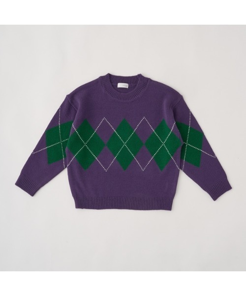 b・ROOM(ビールーム)の「【マシーンウォッシャブル対応】アーガイルセーター(ニット/セーター・キッズ・グレイッシュブルー/パープル/ベージュ・MEDIUM/LARGE)」の5枚目の写真