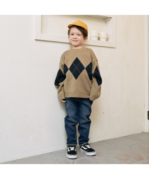 b・ROOM(ビールーム)の「【マシーンウォッシャブル対応】アーガイルセーター(ニット/セーター・キッズ・グレイッシュブルー/パープル/ベージュ・MEDIUM/LARGE)」の9枚目の写真