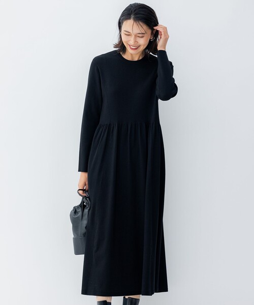 洗える】ヴィスコースストレッチ Aライン ニットワンピース