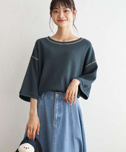 LBC(エルビーシー)の「ワッフル配色ステッチプルオーバー(Tシャツ/カットソー・レディース・ブラウン系その他/ブラック/オフホワイト/グリーン・M)」の20枚目の写真