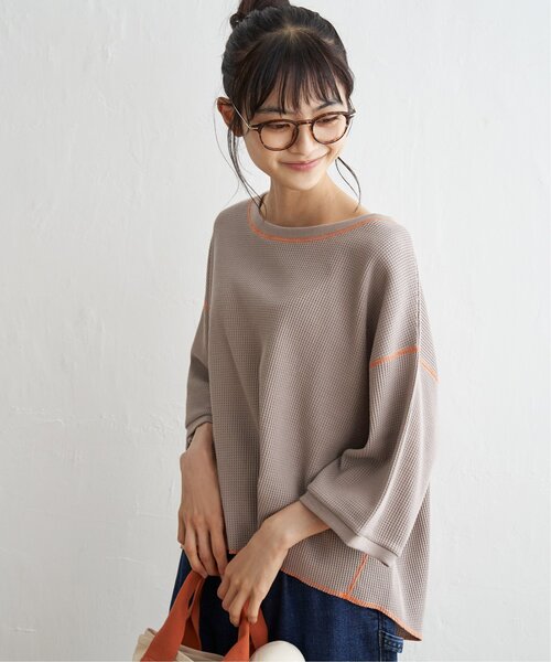 LBC(エルビーシー)の「ワッフル配色ステッチプルオーバー(Tシャツ/カットソー・レディース・ブラウン系その他/ブラック/オフホワイト/グリーン・M)」の22枚目の写真