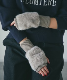 un dix cors | フェイクミンクニットハンドウォーマー(手袋)