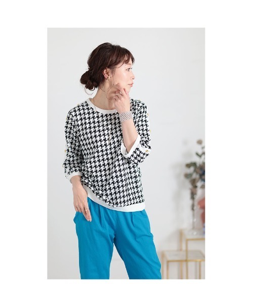 Sawa a la mode(サワアラモード)の「千鳥格子柄トップス(Tシャツ/カットソー・レディース・ホワイト・FREE)」の2枚目の写真