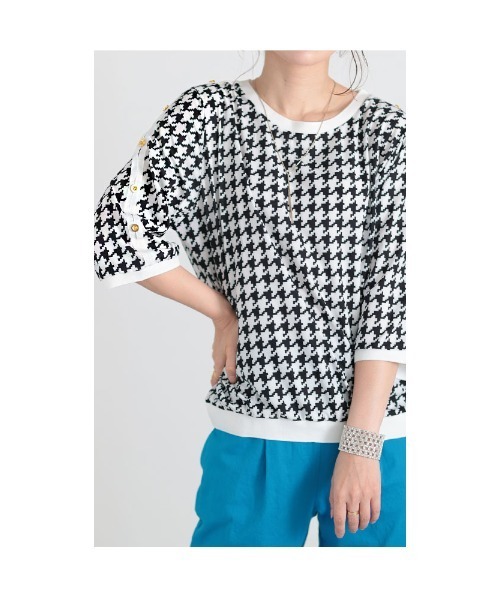 Sawa a la mode(サワアラモード)の「千鳥格子柄トップス(Tシャツ/カットソー・レディース・ホワイト・FREE)」の3枚目の写真