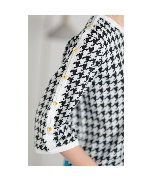 Sawa a la mode(サワアラモード)の「千鳥格子柄トップス(Tシャツ/カットソー・レディース・ホワイト・FREE)」の4枚目の写真